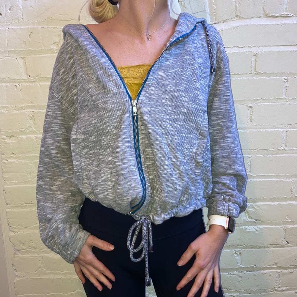 Free People Vintage Sweatshirt Teal Zipper